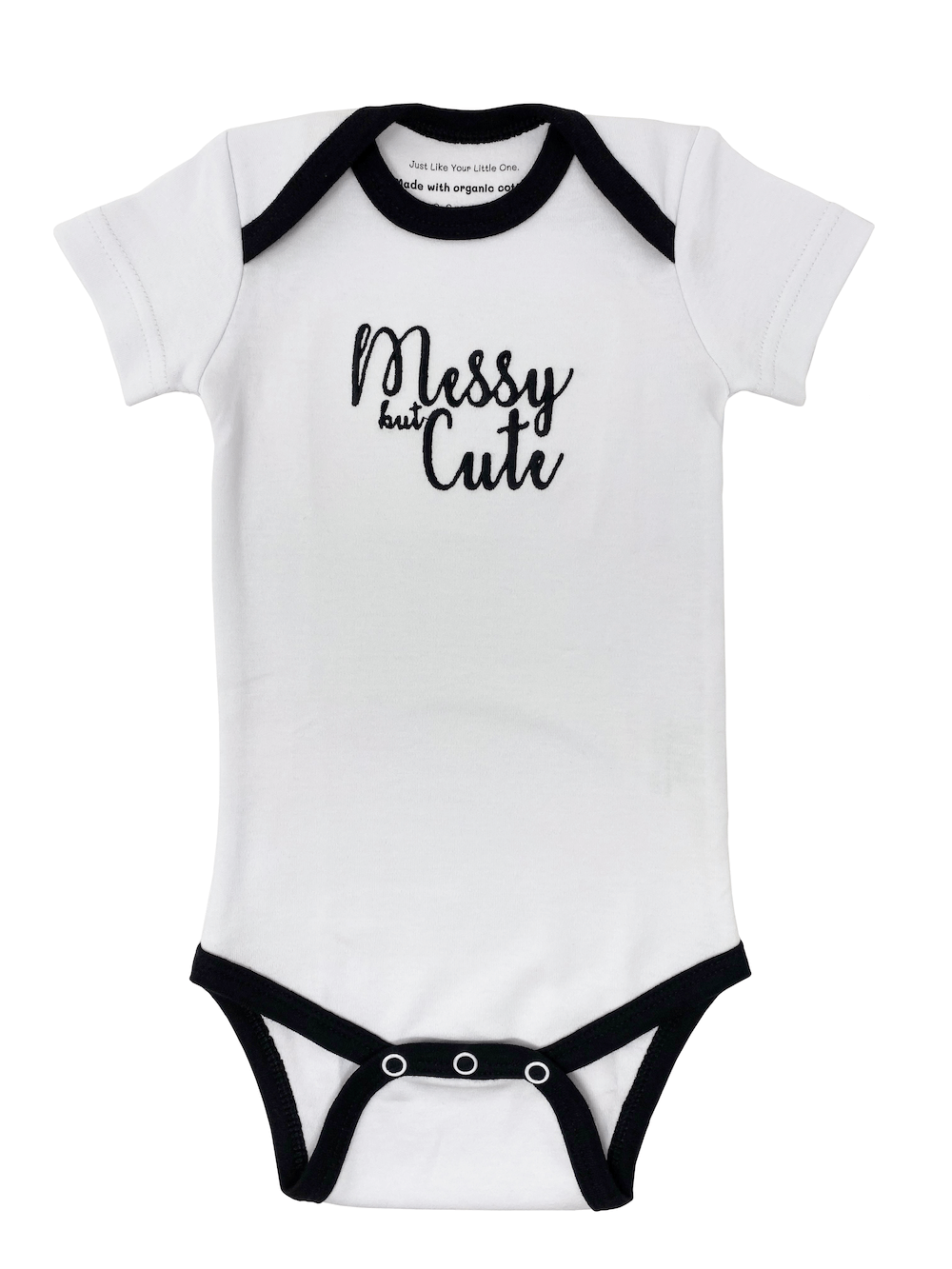 Embroidered Short-sleeve Organic Unisex Baby Bodysuit: Messy but Cute