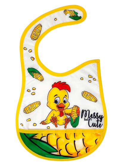 Reversible Microfiber Waterproof Unisex Baby Bib: Corn Chicken (Organic)