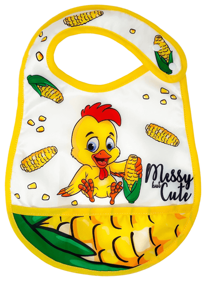 Reversible Microfiber Waterproof Unisex Baby Bib: Corn Chicken (Organic)