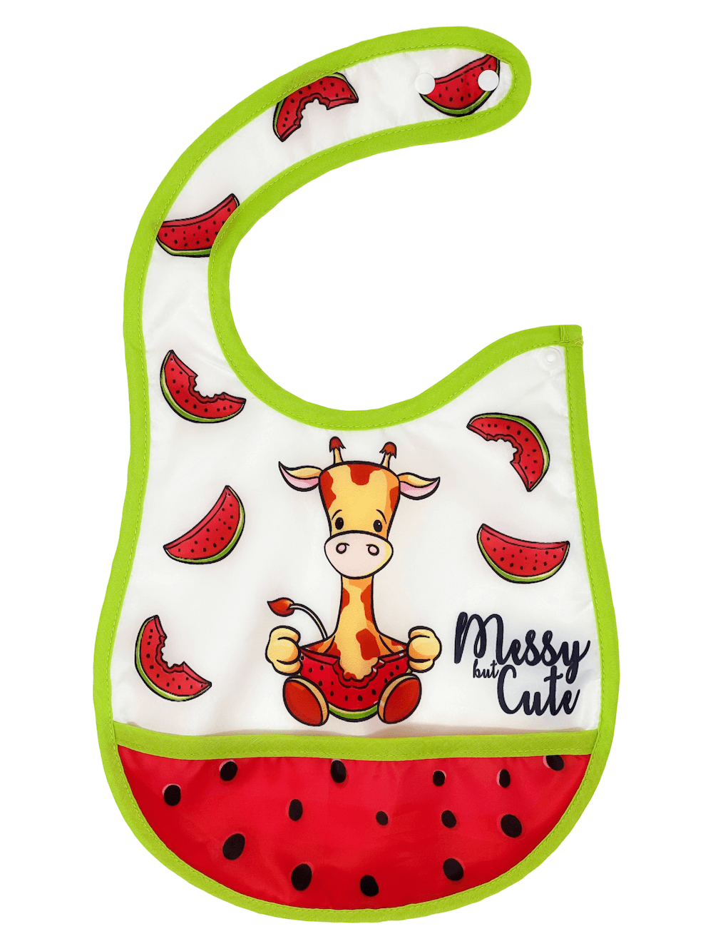 Reversible Microfiber Waterproof Unisex Baby Bib: Watermelon Giraffe (Organic)