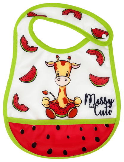 Reversible Microfiber Waterproof Unisex Baby Bib: Watermelon Giraffe (Organic)