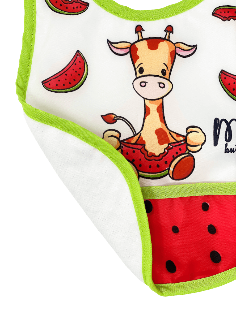 Reversible Microfiber Waterproof Unisex Baby Bib: Watermelon Giraffe (Organic)