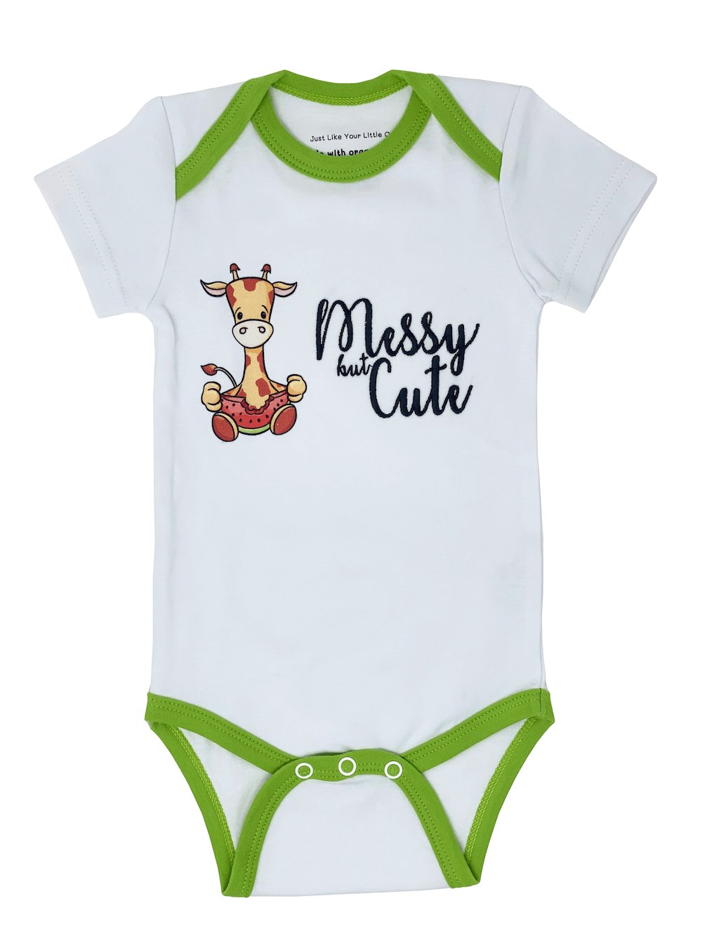 Embroidered Short-sleeve Organic Unisex Baby Bodysuit: Watermelon Giraffe