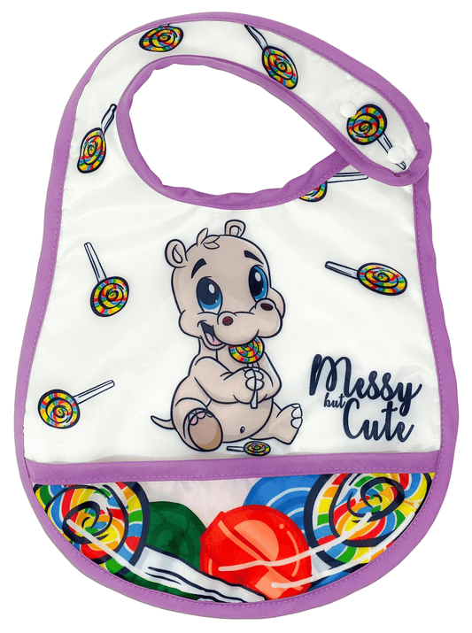 Reversible Microfiber Waterproof Unisex Baby Bib: Lollipop Hippo (Organic)