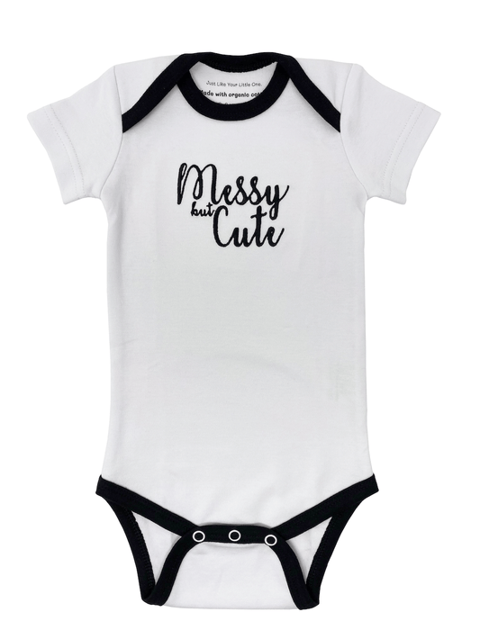 Embroidered Short-sleeve Organic Unisex Baby Bodysuit: Messy but Cute