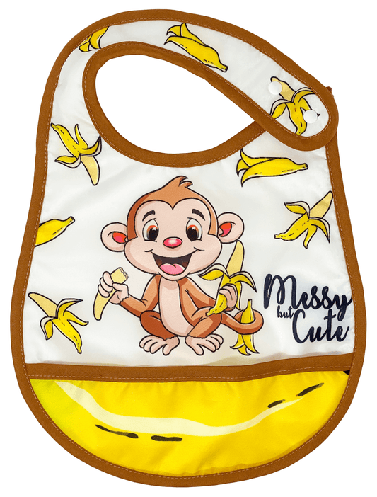 Reversible Microfiber Waterproof Unisex Baby Bib: Banana Monkey (Organic)