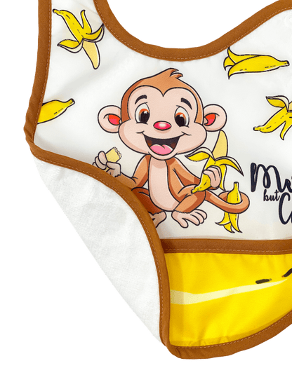 Reversible Microfiber Waterproof Unisex Baby Bib: Banana Monkey (Organic)