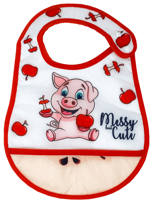 Reversible Waterproof  Microfiber Unisex Baby Bib: Apple Pig (Organic)