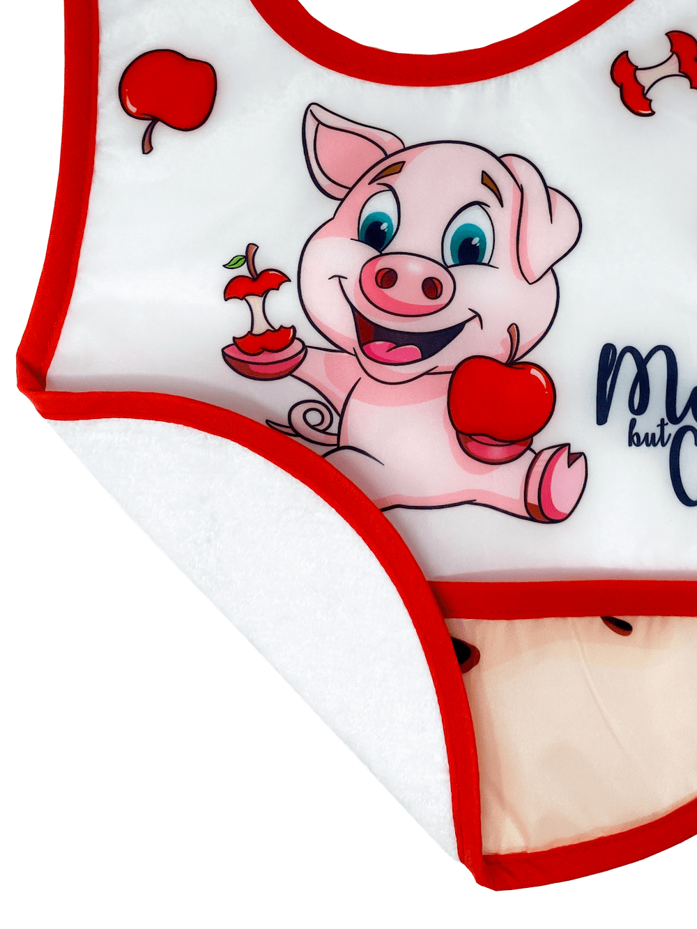 Reversible Waterproof  Microfiber Unisex Baby Bib: Apple Pig (Organic)