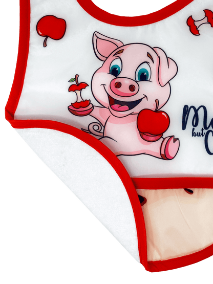 Reversible Waterproof  Microfiber Unisex Baby Bib: Apple Pig (Organic)